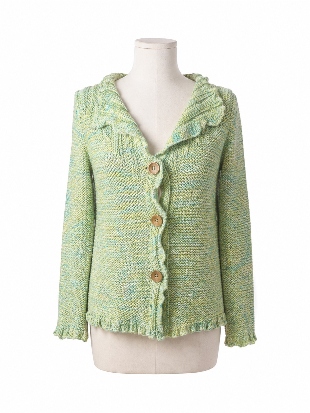BCBG Max Azria Marbled Green Sweater Wooden Buttons NWT Medium Cottagecore Boho
